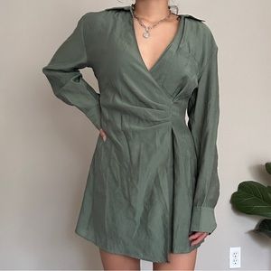 Olive green faux wrap mini dress